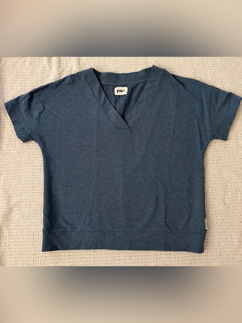 Pact Slate Blue Heather Varsity Pullover organic cotton